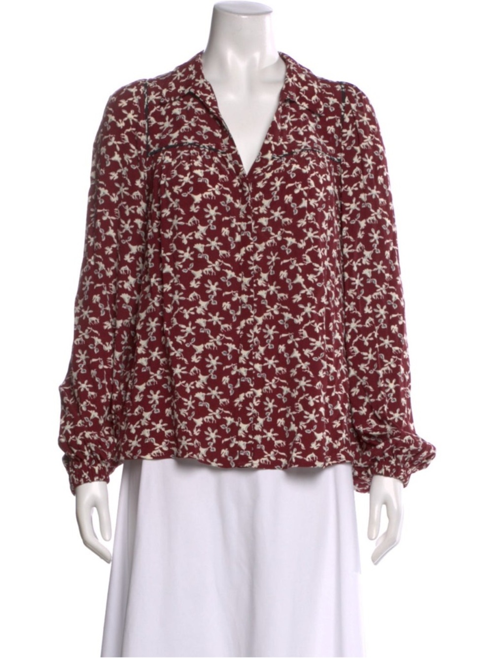 ba&sh Burgundy Floral V-Neck Blouse